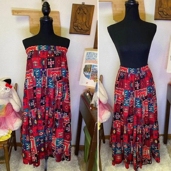 VINTAGE Desert West Sherry Holt USA Circle Skirt Set Southwestern Aztec MEDIUM - Picture 3 of 14